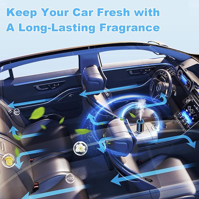 Smart Car Air Fresheners, Essential Oil Car Diffuser with 50ml Perfume and Starry Sky Projection, 5 Mode Adjustable Rechargeable Aroma Diffuser, for Home Office Driving (Cologne)