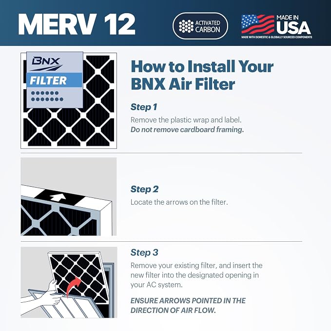 BNX TruFilter 20x25x1 MERV 12 Odor Defense AC Furnace Air Filter - Image 8