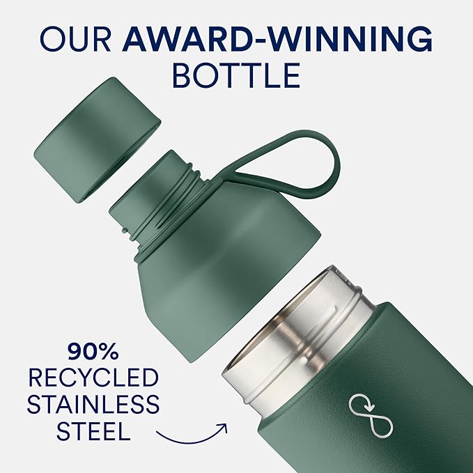 Ocean Bottle - Recycled Stainless Steel Drinks Reusable Water Bottle - Eco-Friendly & Reusable - Forest Green - 17 oz