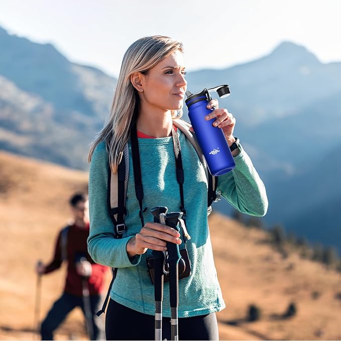Membrane Solutions C3 Filtered Water Bottle, 32oz Stainless Steel Water Bottle with Replaceable Filter Cartridge, Portable Water Filter, Travel, Hiking & Camping for Drinking Water(Black)