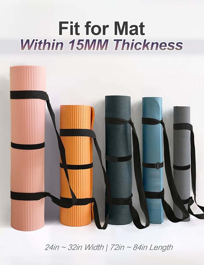 MRZZATA Yoga Mat Carrier Strap - Adjustable Thick and Wide Strap for Carrying Mat or Stretching, Black-FlexoryFit