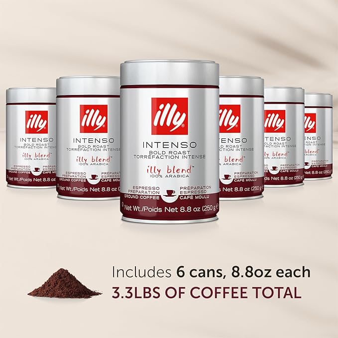 illy Ground Coffee Espresso - 100% Arabica Coffee Ground – Intenso Dark Roast – Warm Notes of Cocoa & Dried Fruit - Rich Aromatic Profile - Precise Roast - No Preservatives – 8.8 Ounce, 6 Pack-FlexoryFit