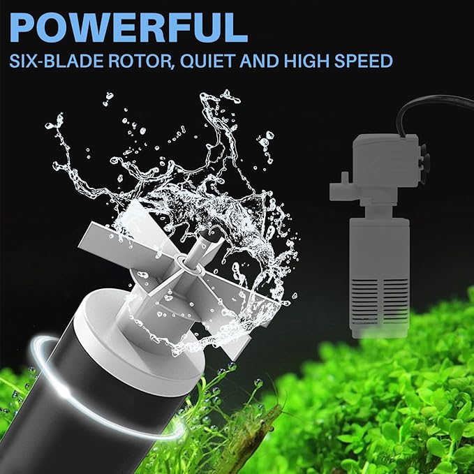 Aquarium Filter - Fish Tank/Turtle Tank Pumps & Filters for 50 to 150 Gallon Tank, Adjustable Oxygenation Amount and Direction (6W for 20~70 Gallon (Small Fish Tank）)