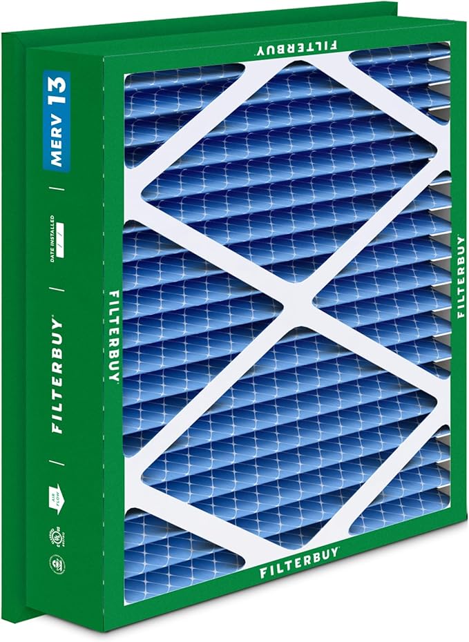Filterbuy 20x25x5 Air Filter MERV 13 Optimal Defense (2-Pack), Pleated HVAC AC Furnace Air Filters Replacement for Honeywell Return Grille (Actual Size: 18.38 x 23.38 x 3.69 Inches)