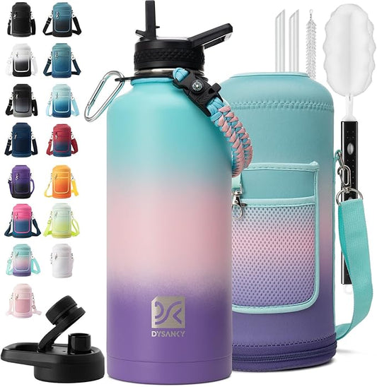 Insulated Water Bottle | Thickened Stainless Steel for Gym and Hiking with Straw, Carrier Bag, Handle Strap | BPA-Free 87 oz-FlexoryFit