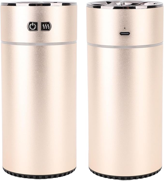Portable Dual Spray Aromatherapy Diffuser and Humidifier with 300ml Water Tank for Smart Car Air Freshening (Gold)