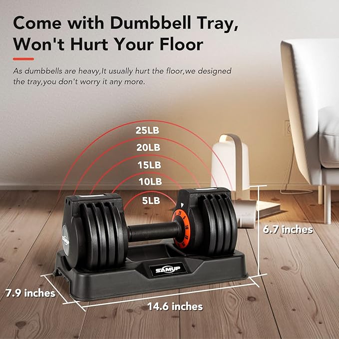 25/55 lbs Pair Adjustable Dumbbells Set, Adjustable Weights Dumbbells Set for Men and Women with Anti-Slip Fast Adjust Weight by Turning Handle,Black Dumbbell with Tray-FlexoryFit