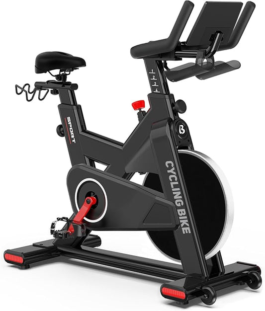 Exercise Bike, Stationary Bike for Home Cardio with Comfortable Seat Cushion, Adjustable Seat Handle, iPad Holder & 350 lbs Weight Capacity