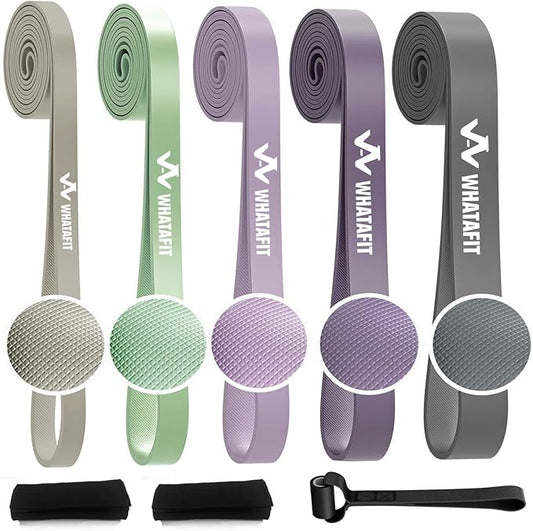WHATAFIT Resistance Bands, Pull Up Assistance Bands, Exercise Bands, Workout Bands Set for Men and Women Home Fitness, Body Stretching, Strength Training, Physical Therapy-FlexoryFit