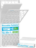 Reusable 14x30x1 Air Filter (MERV 8), 1 Foldable Frame + 6 Refills (Not Individual Filters), Greener HVAC AC Furnace Air Filters MPR 700&FPR 5(Actual Size:13.75"x29.75"x0.75")