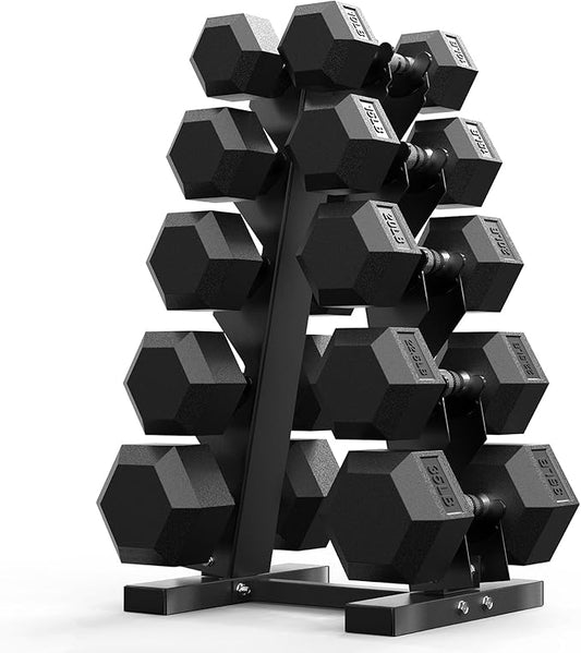 PAPABABE Hex Dumbbell Sets with Rack, 60-550lb Rubber Coated Dumbbell Weight Set and Storage Rack, Multiple Options Hand Weights for Strength Training-FlexoryFit