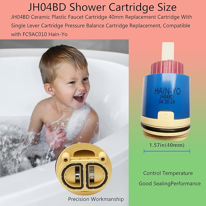 JH04BD Ceramic Plastic Faucet Cartridge 40mm Replacement Cartridge With Single Lever Cartridge Pressure Balance Cartridge Replacement, Compatible with FC9AC010 Hain-Yo