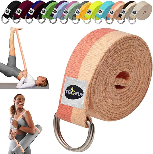 TECEUM Yoga Strap & Mat Strap – 2 IN 1 – Cotton – 6 ft 8 ft 10 ft (30+ colors) – Adjustable Non-Slip Belt for Yoga, Pilates, Stretching, Physical Therapy, Fitness & Home Workout – For Carrying Mats-FlexoryFit