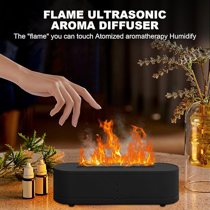 Colorful Fire Flame Humidifier: 260ml Aroma Essential Oil Spray Diffusers Ultrasonic Volcano Humidifier Noiseless with Timer Auto-Off 7 Flame Colors Cool Mist Diffusers for Home,Office,Yoga(Black)