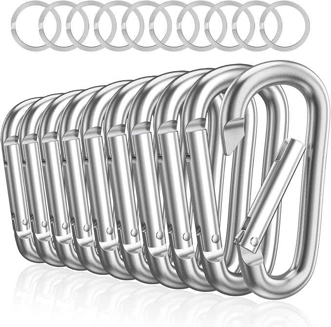 sprookber 3" Aluminum Carabiner D Ring, Caribeener Clips, Spring Snap Hook for Keychain Clip, Set of 10