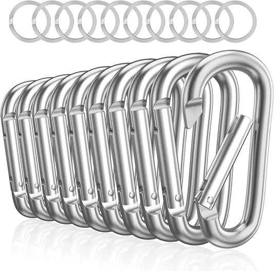 sprookber 3" Aluminum Carabiner D Ring, Caribeener Clips, Spring Snap Hook for Keychain Clip, Set of 10