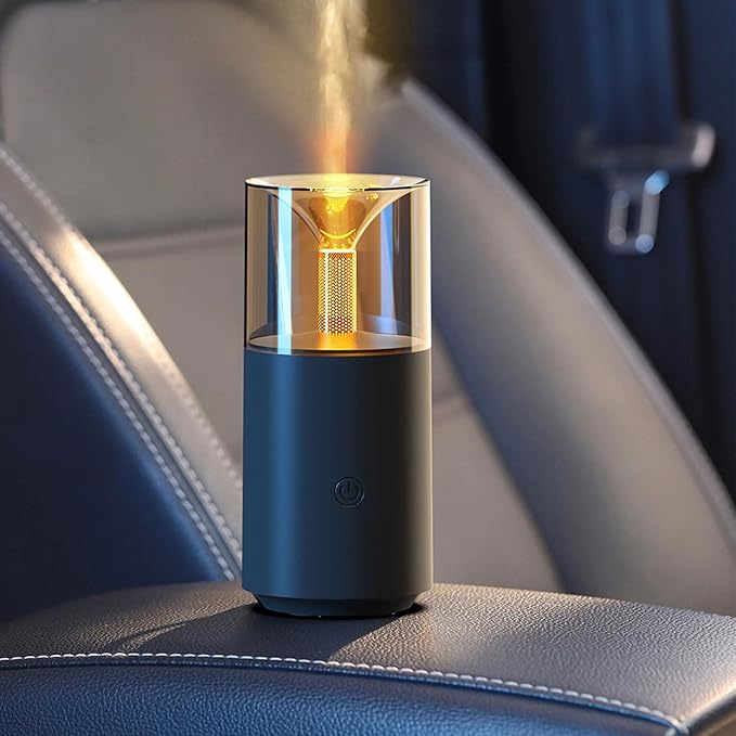 Essential Oil Diffuser Mini Portable Car USB Diffuser Humidifier with Candlelight Ambiance, Ultra Quiet Work for Office, Bedroom, Car Diffuser (Black)