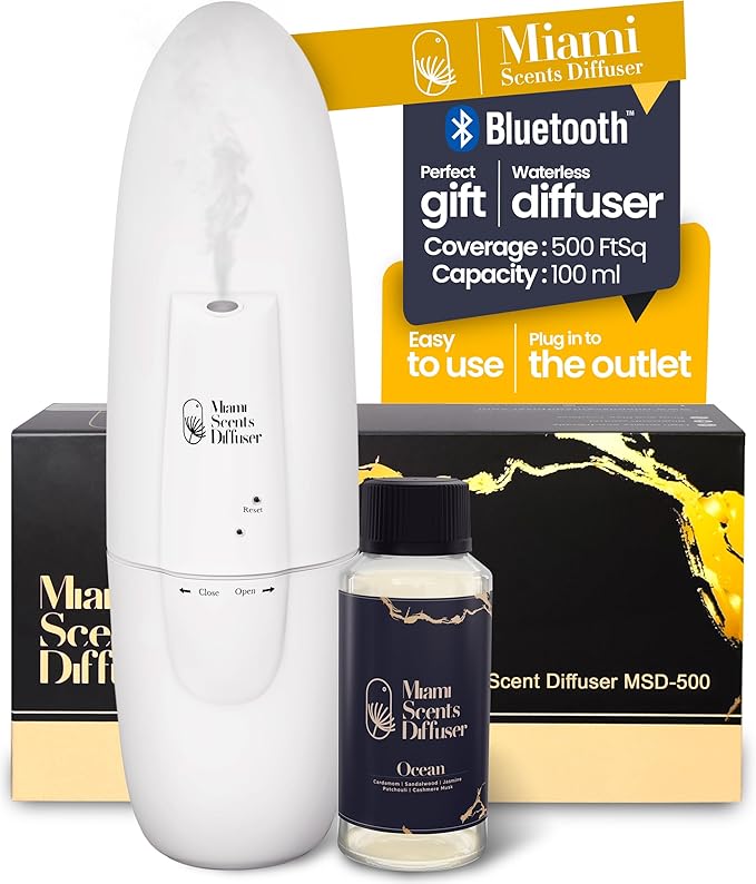 Plug in Wall Waterless Diffuser + My Way Ocean Hotel Essential Oils 4 Fl Oz Included Coverage Up to 500 SqFt Smart Bluetooth App Control Scent Air Machine for Home and Office Ideal for Aromatherapy.