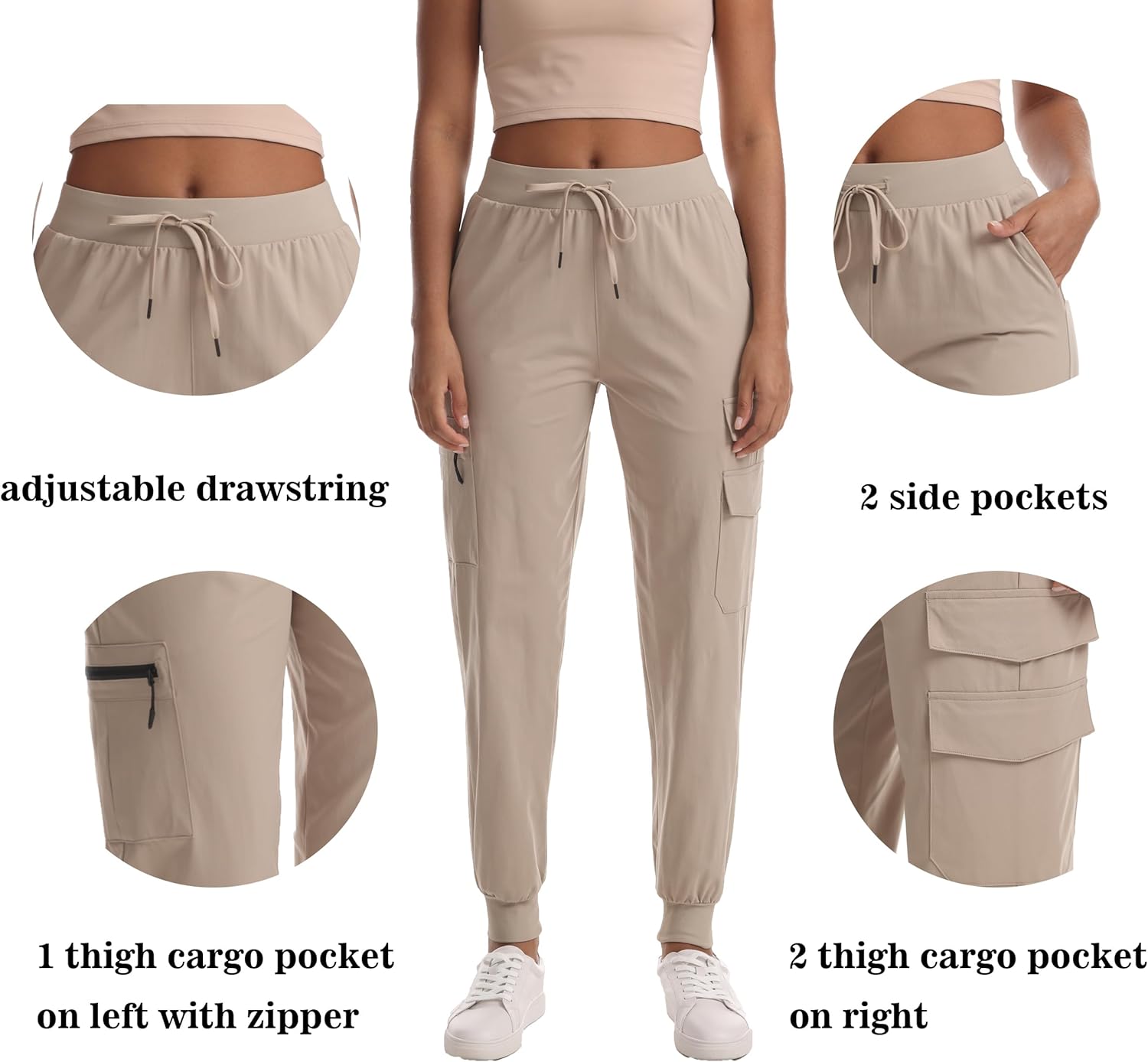 Women's Lightweight Hiking Joggers with Pockets - Water Resistant Cargo Pants for Outdoor Workouts Camping