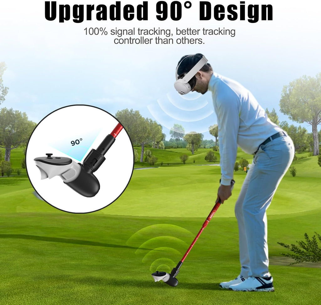 YOGES Adjustable Length VR Golf Club Handle for Meta Quest 3S/Quest 3/Oculus Quest 2, 90 Degree Virtual Reality Baseball Controller Attachment, Simulator Real Golf Game (ONLY for Right Controller)
