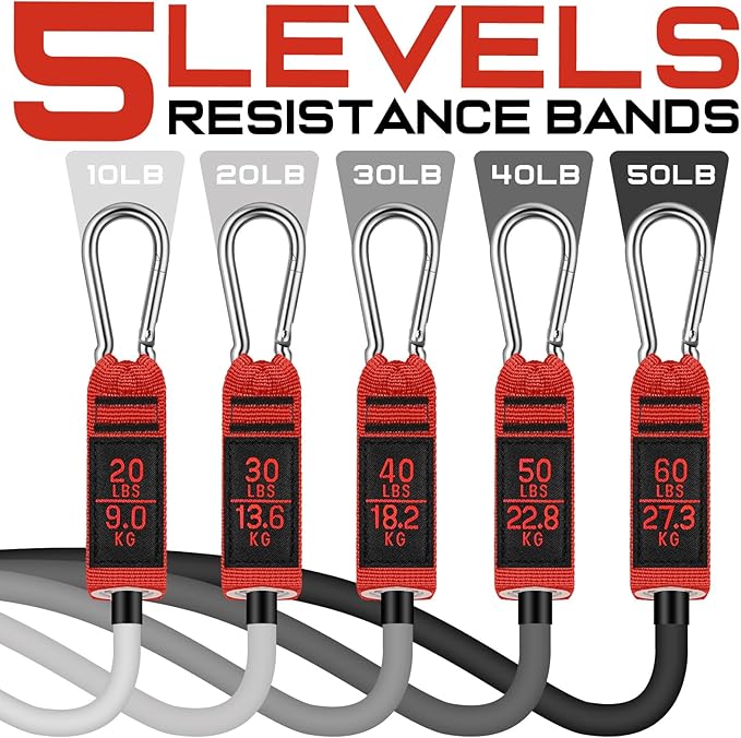 WALITO Resistance Bands Set - Exercise Bands with Handles, Door Anchor, Legs Ankle Straps, for Heavy Resistance Training, Physical Therapy, Muscle Training, Yoga, Home Workouts-FlexoryFit