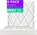 16x16x1 MERV 13 (4-Pack) Pleated Air Filter (Actual Size: 15.75"x15.75"x0.75") MPR 1900 & FPR 10, Furnace Air Filters,16x16x1 air filter