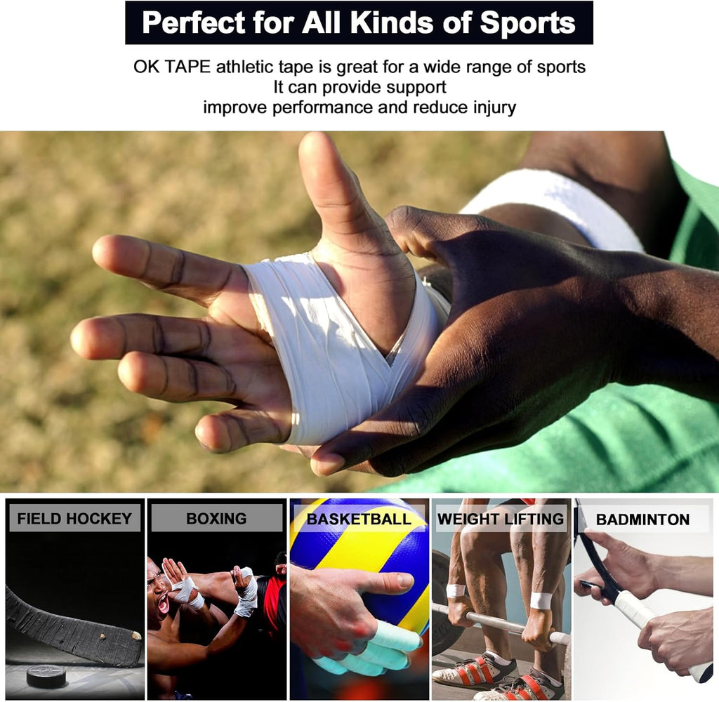 OK TAPE Athletic Sports Tape（4 Packs) - 45ft Per Roll Very Strong Tape for Athlete & Sport Trainers & First Aid Injury Wrap, Perfect for Fingers Ankles Wrist on Bat, Hockey Stick - Yellow
