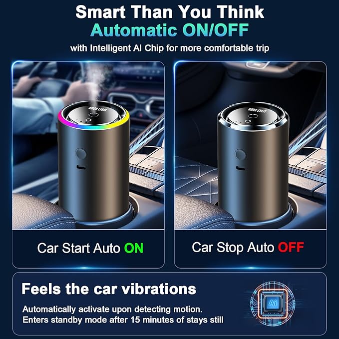 Smart Car Air Freshener Diffuser, Car Diffuser Air Fresheners Long Lasting with 100ml Capacity Essential Oil Last 6 Months, RGB Music Syncing Light, Auto On/Off, 5 Adjustable Car freshener, Azure