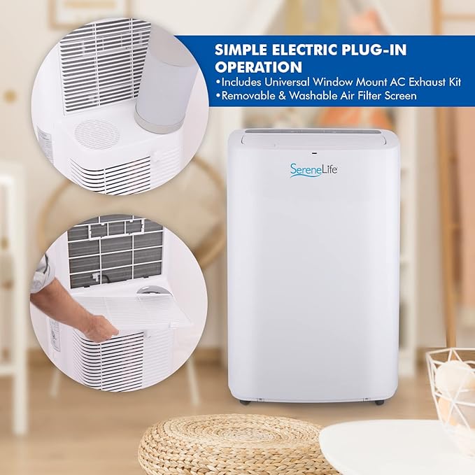 SereneLife Small Air Conditioner Portable 14,000 BTU with Built-in Dehumidifier - Portable AC unit for rooms up to 650 sq ft - Remote Control, Window Mount Exhaust Kit
