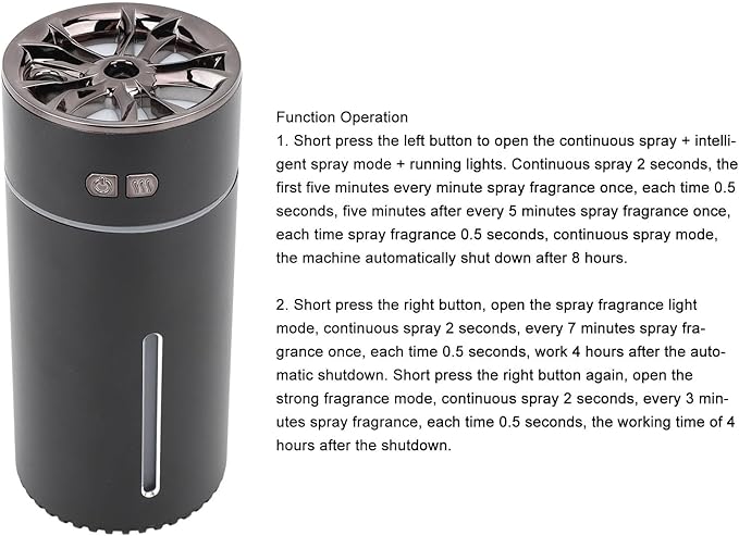 Portable Dual Spray Aromatherapy Diffuser and Humidifier with 300ml Water Tank for Smart Car Air Freshening (Black)