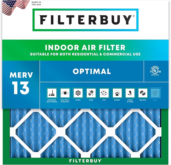 Filterbuy 21x21x1 Air Filter MERV 13 (MPR 1900) Health Defense Replacement (1-Pack), Electrostatic Pleated HVAC AC Furnace Filters, Made in USA (Actual Size: 20.88 x 20.88 x 0.75)