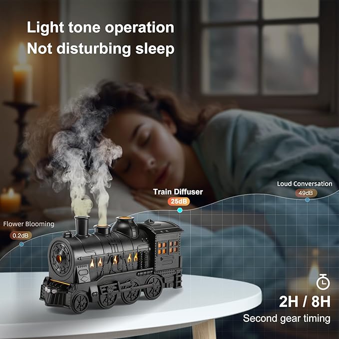Train Diffuser 300ml, Aromatherapy Diffuser Cool Mist Ultrasonic Aroma Train Diffuser with Remote Control 2 Light 2 Mist Mode Auto Shut-Off for Bedroom Office Hotel(Black)