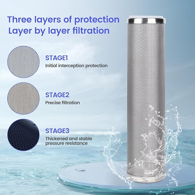 Amwater Stainless Steel Cleanable Wire Mesh Filter Cartridge 10”Length,2.5"OD(5 Micron)