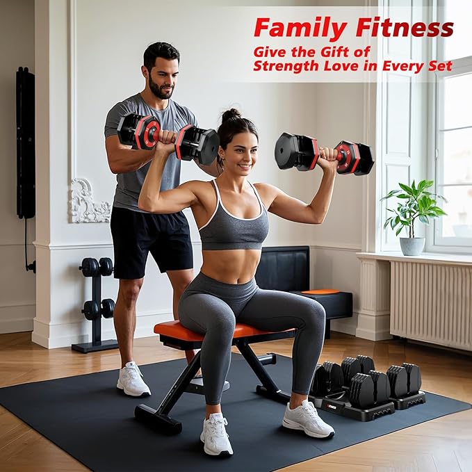 Adjustable Dumbbells Set of 2, 1 Hand Adjustable Weights Dumbbells Set, 5 in 1/10 in 1 Free Dumbbell with Anti-Slip Texture Handle, 25/55/80lb Pair Weight Set For Home Gym Suit both Men and Women-FlexoryFit