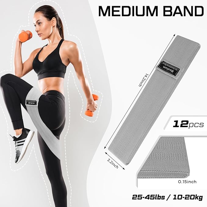 12 Pcs Fabric Resistance Bands for Working Out Booty Workout Stretch Exercise Bands Non Slip for Legs Squat Resistance Loop for Women Men Starter Butt Hip Thigh Fitness-FlexoryFit