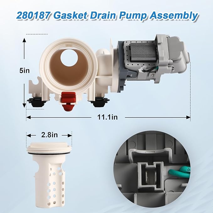 NEW 280187 8181684 Front Load Clothes Washer Drain Pump Filter Assembly Compatible with Whirlpool Duet Maytag Epic Kenmore HE Front Load Washers-(Installation instructions included)