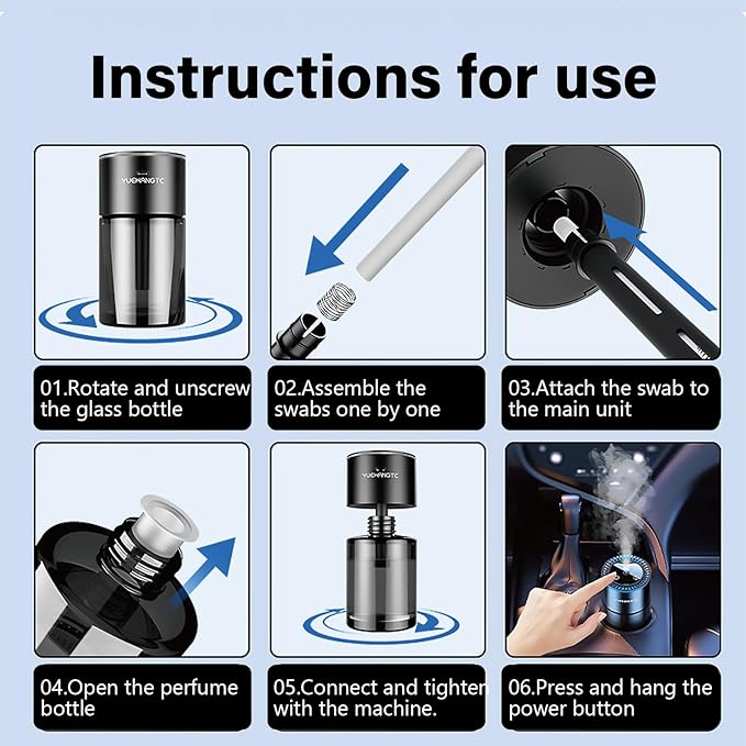 Smart Car Air Freshener for Men, Car Diffuser with 180ml Large Volume for 7 Months, Auto On/Off & 3 Adjustable Modes, RGB Music Syncing Light, Perfect for car, Bedroom and Office (Ocean)