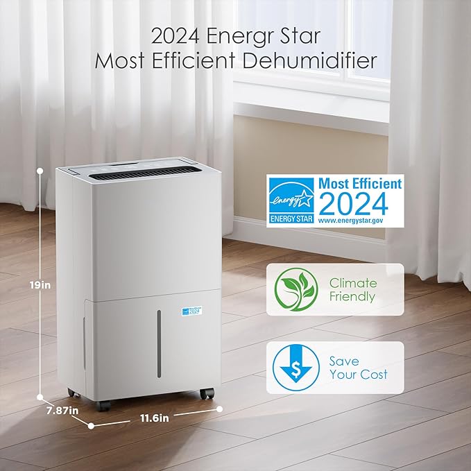 4500 Sq ft Dehumidifier for Home Basement, with Energy Star Cetificated 50 Pints Dehumidifier Drain Hose & Water Tank, Intelligent Humidity Control, Auto Defrost, for Bathroom Large Room