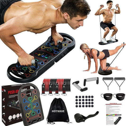 HOTWAVE Push Up Board Fitness, Portable Foldable 20 in 1 Push Up Bar at Home Gym, Pushup Handles for Floor. Professional Strength Training Equipment For Man and Women,Patent Pending-FlexoryFit