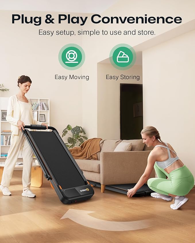 UREVO Strol 2E Smart 2-in-1 Folding Treadmill, Compact Walking Pad with Safety Handle, Plug and Play, Dual LED Display, Workout APP, Walking or Running for Home Office, Remote Included-FlexoryFit