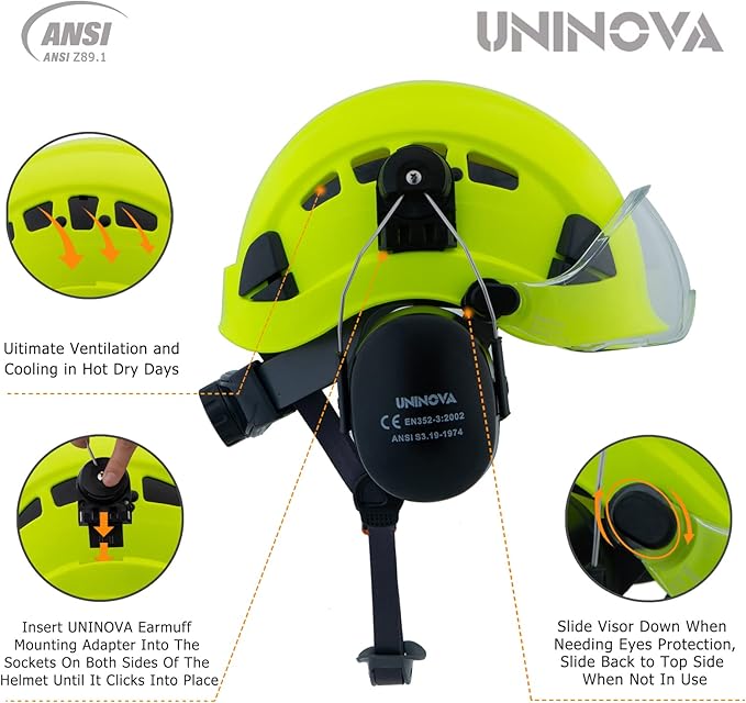 UNINOVA Arborist Helmet Forestry Helmet Chainsaw Helmet with Visor and Earmuffs,OSHA Safety Hard Hat Helmet for Logging Trimming Mowing Climbing Tree Service Garden Work