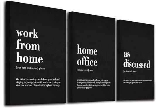 Framed Office Decor Canvas Wall Art Positive Quote - Office Black Large Wall Art, Quotes Poster, Positive Motivational Artwork Set of 3 Prints, Inspirational Wall Art Painting-FlexoryFit