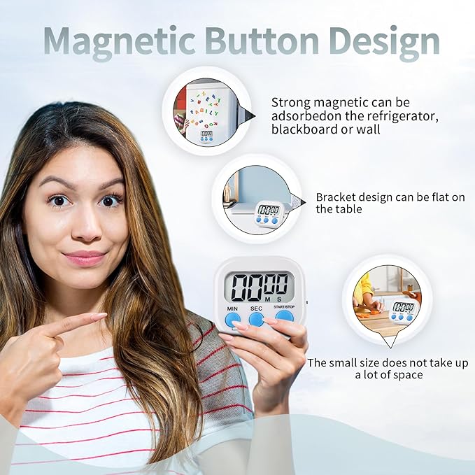 12 Pack Digital Kitchen Timer Magnetic Digital Timer with Big Display Loud Ring Cooking Timers for Kitchen Electronic Timer for Cooking, Bathing, Gym, Break Time, Classroom(12,White, Blue, Orange)-FlexoryFit