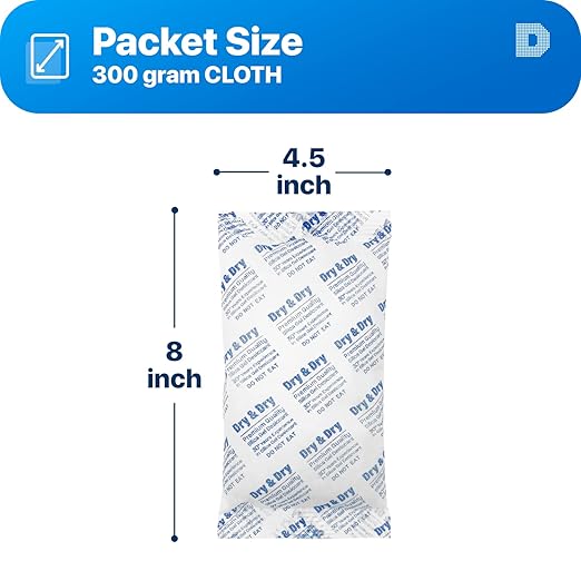 Dry & Dry 300 Gram [30 Packets] Silica Gel Packets Desiccants, Silica Packets - Rechargeable Silica Gel Packs, Desiccants Packets, Silica Gel