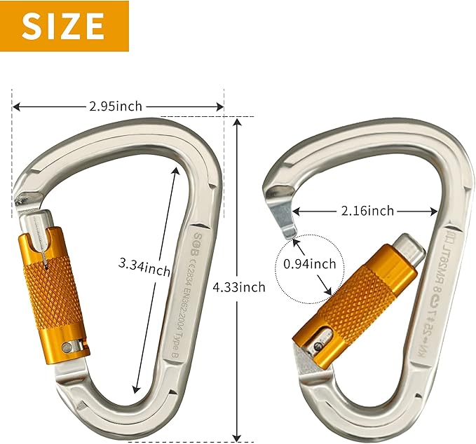 SOB Auto Locking Climbing Carabiner Clips,Heavy Duty Asymmetrical Carabiner Connector Used for Rappelling Gear Rescue Outdoor Projects Dog Leash
