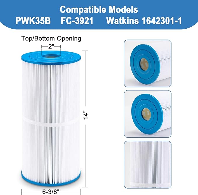 PWK35B Replaces Hot Springs Limelight Spa Filters, Compatible with Watkins 1642301-1, 78161, 78286, Filbur FC-3921, Hot Spring Limelight Series Filter Cartridge,35 sq.ft - 2 Pack
