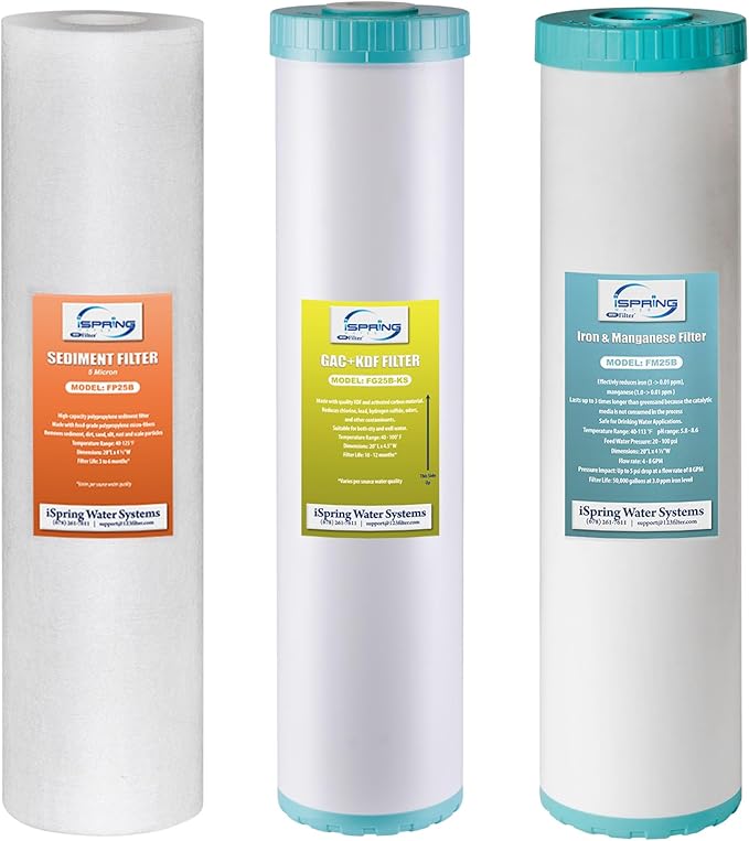 iSpring F3WGB32BMKS 4.5” x 20” 3-Stage Whole House Water Filter Replacement Pack by iSpring