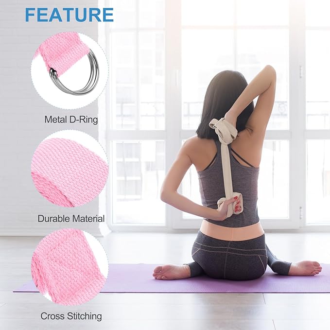 PATIKIL Yoga Strap for Stretching Cotton Yoga Belt with Adjustable Metal D-Ring Buckle Stretch Band for Fitness Pilates-FlexoryFit