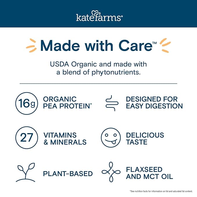 Kate Farms Organic Nutrition Shake, Vanilla, 16g Protein, 27 Vitamins and Minerals, Meal Replacement, 11 oz, 6 Pack-FlexoryFit