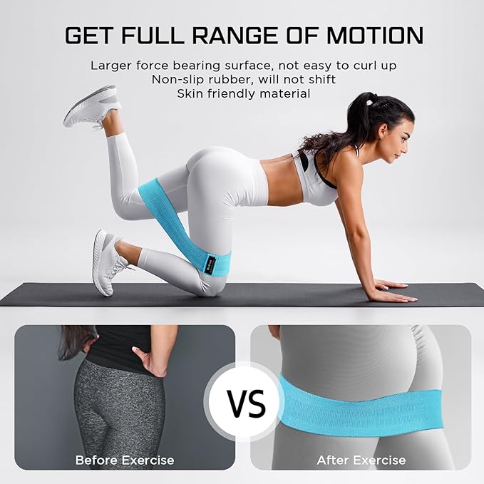 12 Pcs Fabric Resistance Bands for Working Out Booty Workout Stretch Exercise Bands Non Slip for Legs Squat Resistance Loop for Women Men Starter Butt Hip Thigh Fitness-FlexoryFit